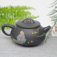 茶木道-陶小窑（紫陶壶）小石瓢壶-人物彩填